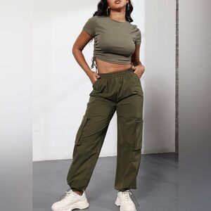 Women's 2 Piece Outfits Sets Casual Crop Top and Cargo Pants Sets with Pockets